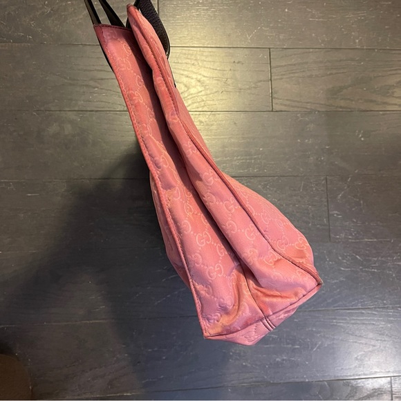 Authentic Gucci Pink/Brown GG Nylon Leather Princy Tote women handbag - Picture 8 of 11